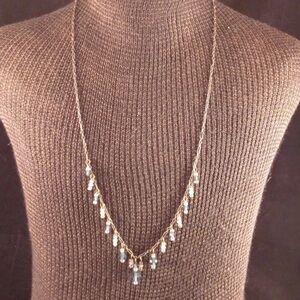 Sterling Silver & Blue Crystal Beaded 17” Fringe Necklace